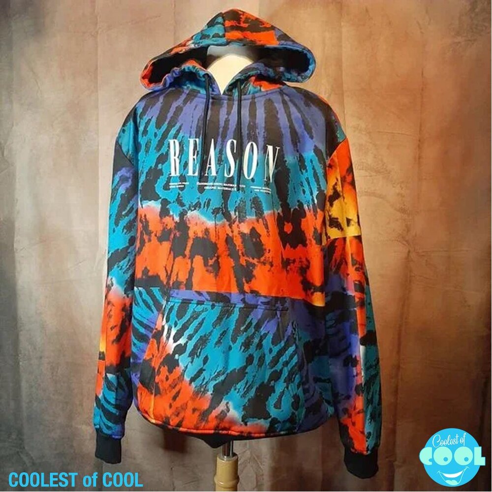 Reason tie dye hoodie mens large unisex handmade organic blue orange comfy clean